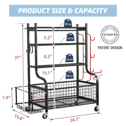 PLKOW Dumbbell Weight Rack, Home Gym Storage for Kettlebells Yoga Mat and Balls, All in One Workout Storage with Wheels and Hooks, Powder Coated Finish Steel