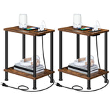 HOOBRO Side/End Table with Charging Station, Set of 2 with USB Ports and Outlets, Nightstand with 2-Layer Storage Shelves for Small Spaces, Living Room, Bedroom, Rustic Brown BF09UBZP201 HOOBRO