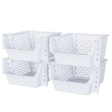 Skywin TidyFriend Stackable Storage Bins for Pantry, 4 Pack Stackable Bins For Organizing Food, Kitchen, and Bathroom Essentials (White) Skywin