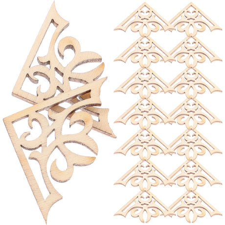 50pcs Solid Wood Carved Corner Onlay Furniture Home Decorations Unpainted Applique Amosfun