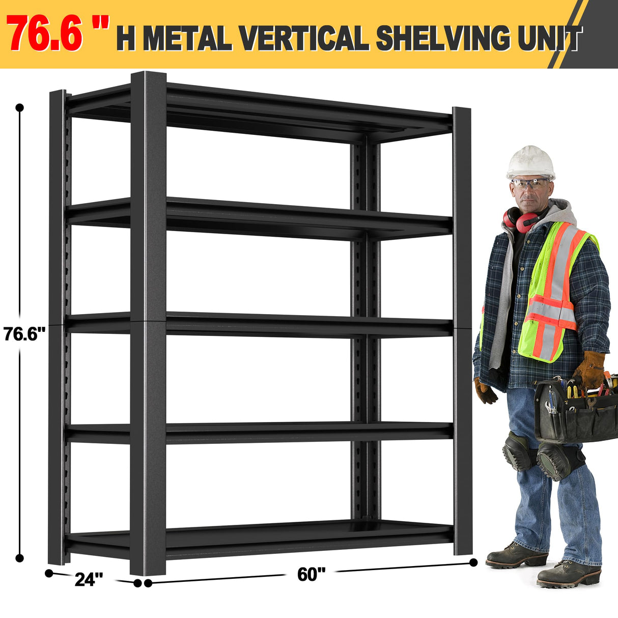 Nexvrtau 76" H x 60" W x 24" D 5-Tier Heavy Duty Garage Shelving Unit, 3000 LBS Capacity Metal Storage Rack,Adjustable Steel Shelves for Garage, Warehouse, Basement, Pantry, Workshop.1 Pack Nexvrtau
