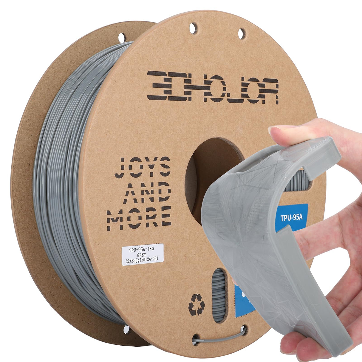 3DHojor TPU Filament 1.75mm TUP95A 3D Printer Filament Flexible Soft 3D Filament 1KG (2.2lbs) fit Most FDM 3D Printers Dimensional Accuracy +/- 0.03 mm-Grey 3DHoJor