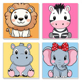 MXJSUA 4 Pack Lion Zebra Animals Paint by Numbers Kit with Framed Canvas for Kids, Hippo Elephant by Number Painting Kits for Ages 6-12 Kids, Acrylic Oil Paint by Number Kits for Beginners 8x8 Inch MXJSUA