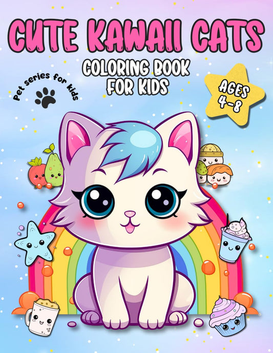 Cute Kawaii Cats Coloring Book For Kids Ages 4-8: kawaii cats coloring book for children (Pet Series For Kids)