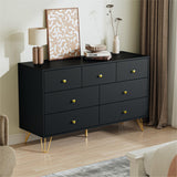 Tradare 7 Drawer Dresser and Nightstand Set of 2, Modern Black and Gold Dresser Set with Golden Handles, 2-Drawer Nightstand & 7-Drawer Chest of Drawers Tradare