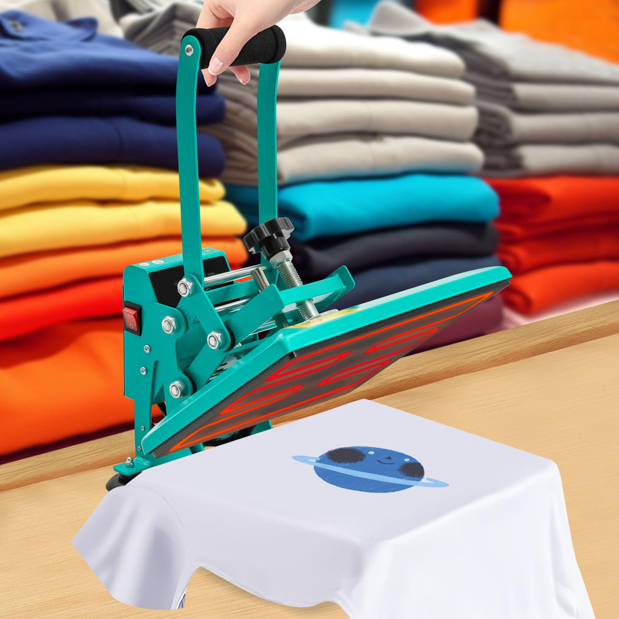 Heat Press Machine for T-Shirts Industrial Spray Molding Heat Transfer Press with 4 Tubes Heating Sublimation for Stores, Pillows, Mugs, Phone Cases, Clamshell Heat Press Machine for T-Shirt(Blue) LiaoDaza