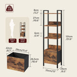 MAHANCRIS Bookshelf, 5-Tier Bookcase with Drawer, Small Book Shelf for Small Space, Storage Shelf Organizer, for Living Room, Bedroom, Study, Kitchen, Rustic Brown and Black BKHR55101 MAHANCRIS