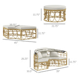 Outsunny Patio Furniture Set, Round Outdoor Daybed with Washable Couch Cushions, Hollow Wicker PE Rattan Sectional Sofa with Retractable Canopy for Pool, Lawn, Cream White Outsunny