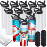 12 Pack Sublimation Tumblers Flat Edge Blanks Skinny Straight 20 oz, Stainless Steel Double Wall Insulated Sublimation Water Bottles with Portable Handle & Straw Lids for Heat Transfer, White YOUKE OLA