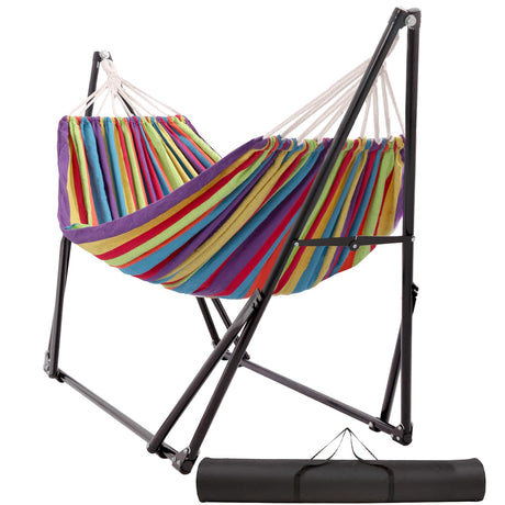 Hammock with Foldable Steel Stand,Frabic Tension Adjustable,Carrying Bag Included, 616 lbs Weight Capacity, Portable Suitable for Outside Garden Yard Outdoor Inhouse Multicolour LIEVIM