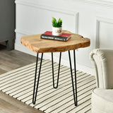 WELLAND Live Edge Side Table with Hairpin Legs, Natural Edge Side Table, Small Nightstand Wood, 15.5" Tall WELLAND