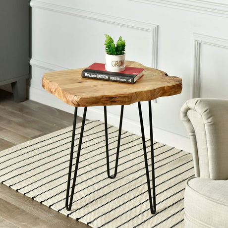 WELLAND Live Edge Side Table with Hairpin Legs, Natural Edge Side Table, Small Nightstand Wood, 15.5" Tall WELLAND