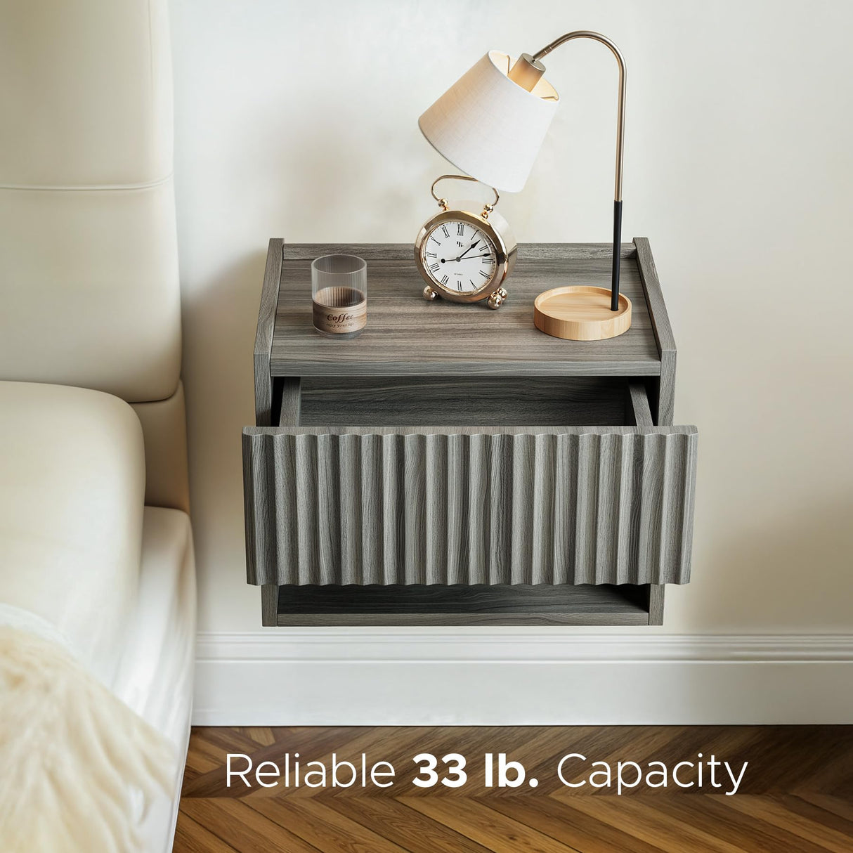 Lazzanto Floating Nightstand Bedroom Bedside Table - Floating Night Stand Set of 2 with Storage Drawer, Wood Morden Wall Mounted Bedside Tables for Dorm Hallway Entryway Lazzanto