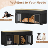 EBE 74.8'' Dog Crate Furniture, Wooden Dog Crate with 2 Drawers and Removable Divider, Heavy Duty Dog Kennel Indoor TV Stand for Small Large Medium Dogs, Black EBE
