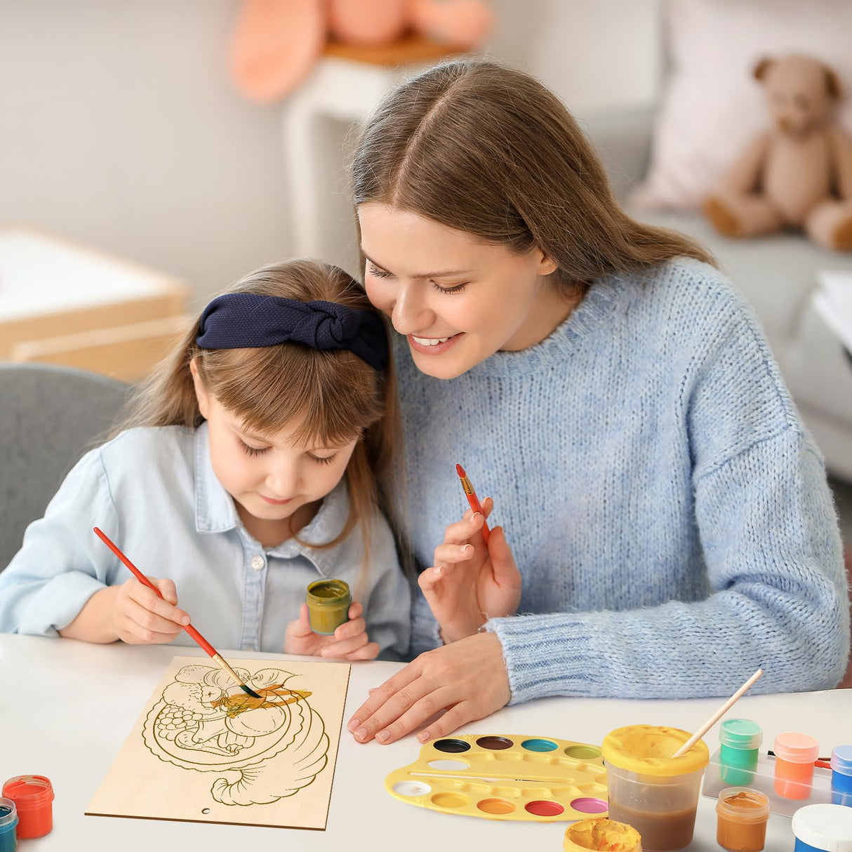 COCHIE 10PCS Large Thanksgiving Unfinished Wood Crafts to Paint for Adults Kids, Bulk Predrilled Wooden Ornaments for Painting, Pumpkin Scarecrow Paintable Wood Slices Craft Supplies with Ropes COCHIE