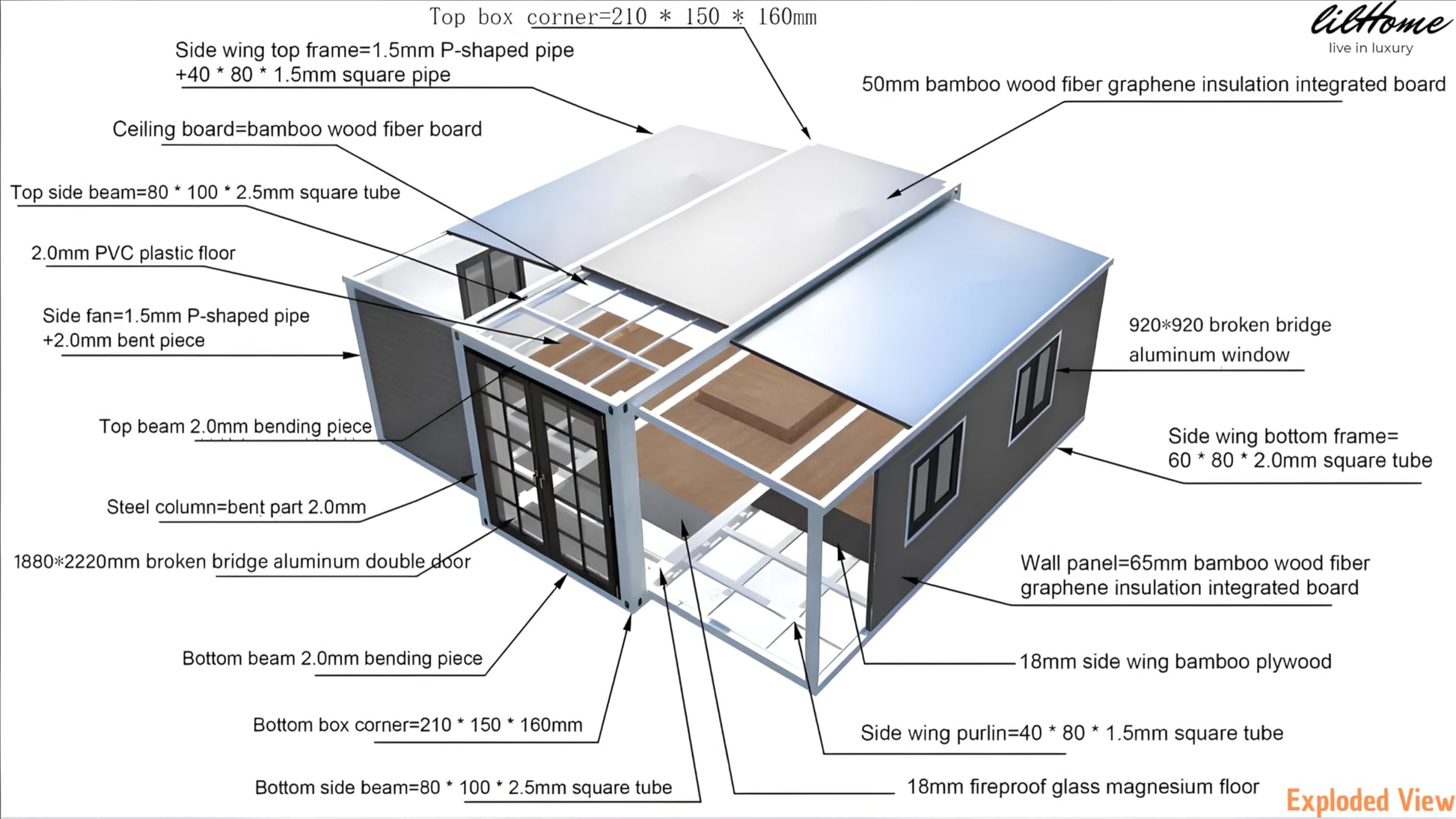 19x20FT Portable Prefabricated Tiny Home for Sale, Mobile Expandable Plastic Prefab House with 1 Full Equiped Bathroom and Kitchen,Container House for Adults Living,Foldable Home with Steel F - WoodArtSupply