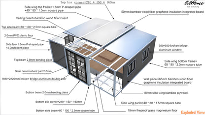 19x20FT Portable Prefabricated Tiny Home for Sale, Mobile Expandable Plastic Prefab House with 1 Full Equiped Bathroom and Kitchen,Container House for Adults Living,Foldable Home with Steel F - WoodArtSupply