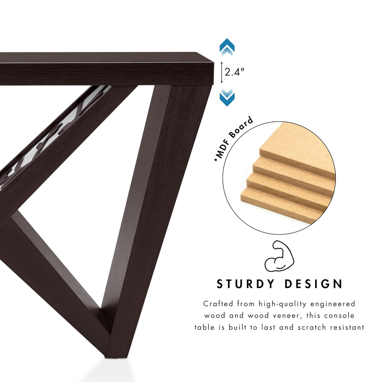 HOMES: Inside + Out Naomi Modern Decorative Accent LED Console Table with W-Shaped Legs and Remote, Wood Entryway Furniture for Living Room, Hallway, Entrance, Small Spaces, Black HOMES: INSIDE + OUT