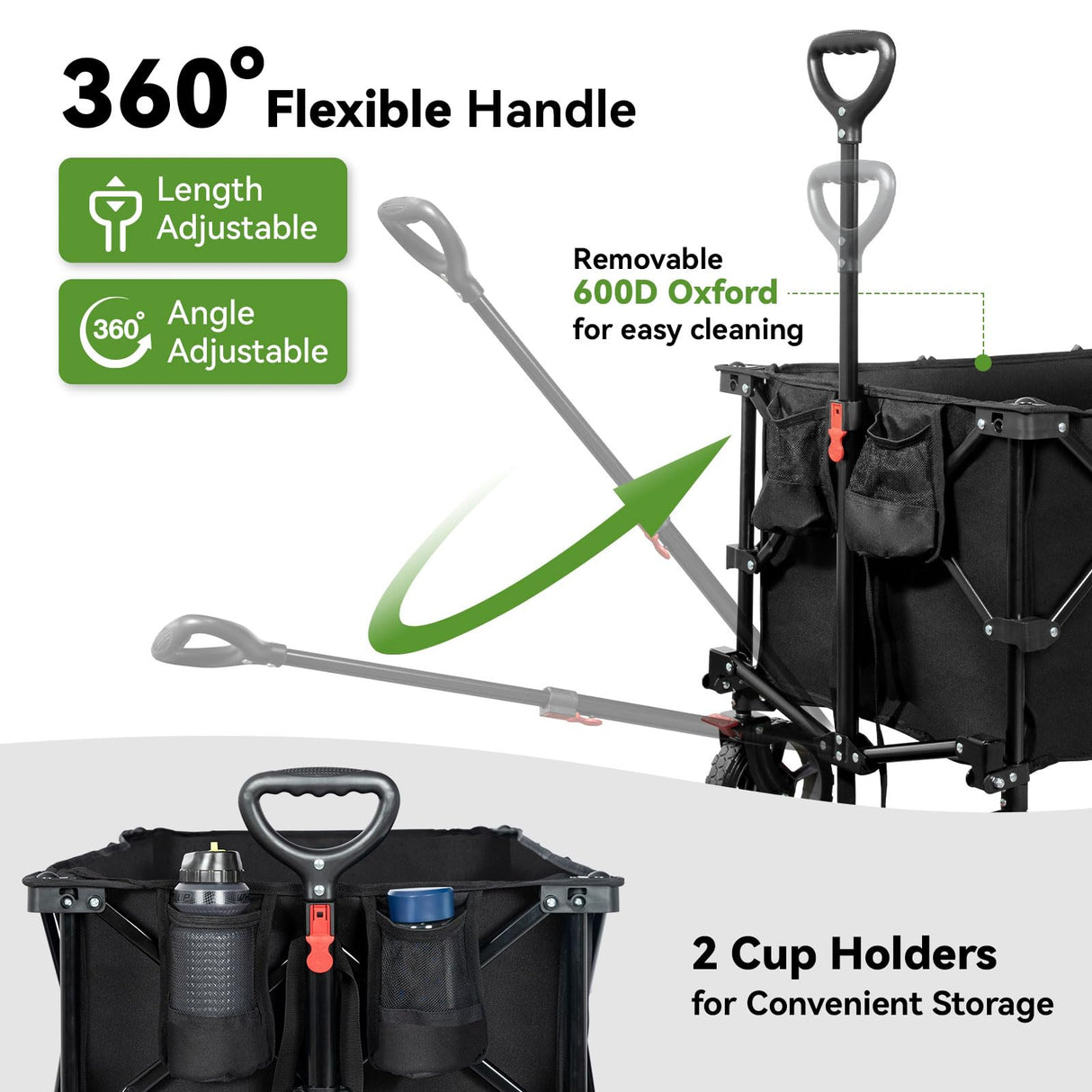 Hikenture 330lbs Collapsible Wagon Cart, Ultra-Large Wagons Carts Foldable, Heavy Duty Folding Wagon with Wheels, Utility All Terrain Wagon for Groceries, Garden, Sports, Beach, Shopping, Black Hikenture