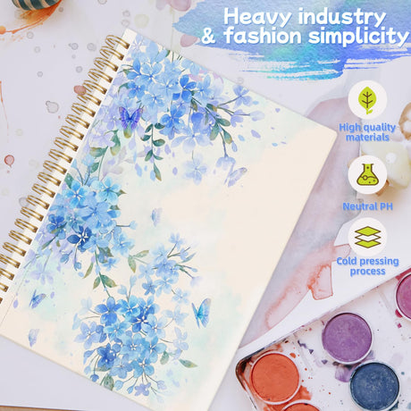 Phinus 30 Sheets Watercolor Sketchbook 5.5 x 8.5 Inch, Watercolor Paper Cold Press (140lb/300gsm), Spiral Bound Water Color Pad for Adults Kids, Mixed Media, Markers and Art Journaling Phinus
