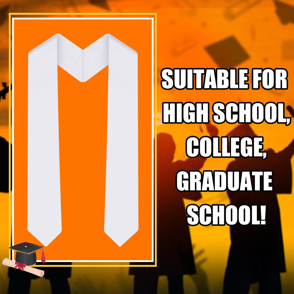 Giegxin 50 Pcs Unisex Graduation Stole Adult Sublimation Blank Plain Graduation Stole Sash Graduation Satin Honor Stole (White) Giegxin