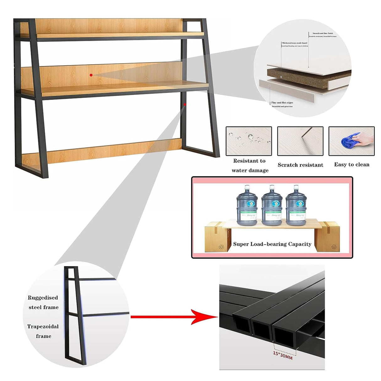 2-Tier Black Desktop Bookshelf Organizer for Efficient Home Office & Dorm Storage Oisei