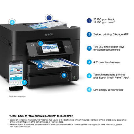 Epson Workforce Pro WF-4830 Wireless All-in-One Printer with Auto 2-Sided Print, Copy, Scan and Fax, 50-Page ADF, 500-sheet Paper Capacity, and 4.3" Color Touchscreen, Works with Alexa, Black, Large Epson