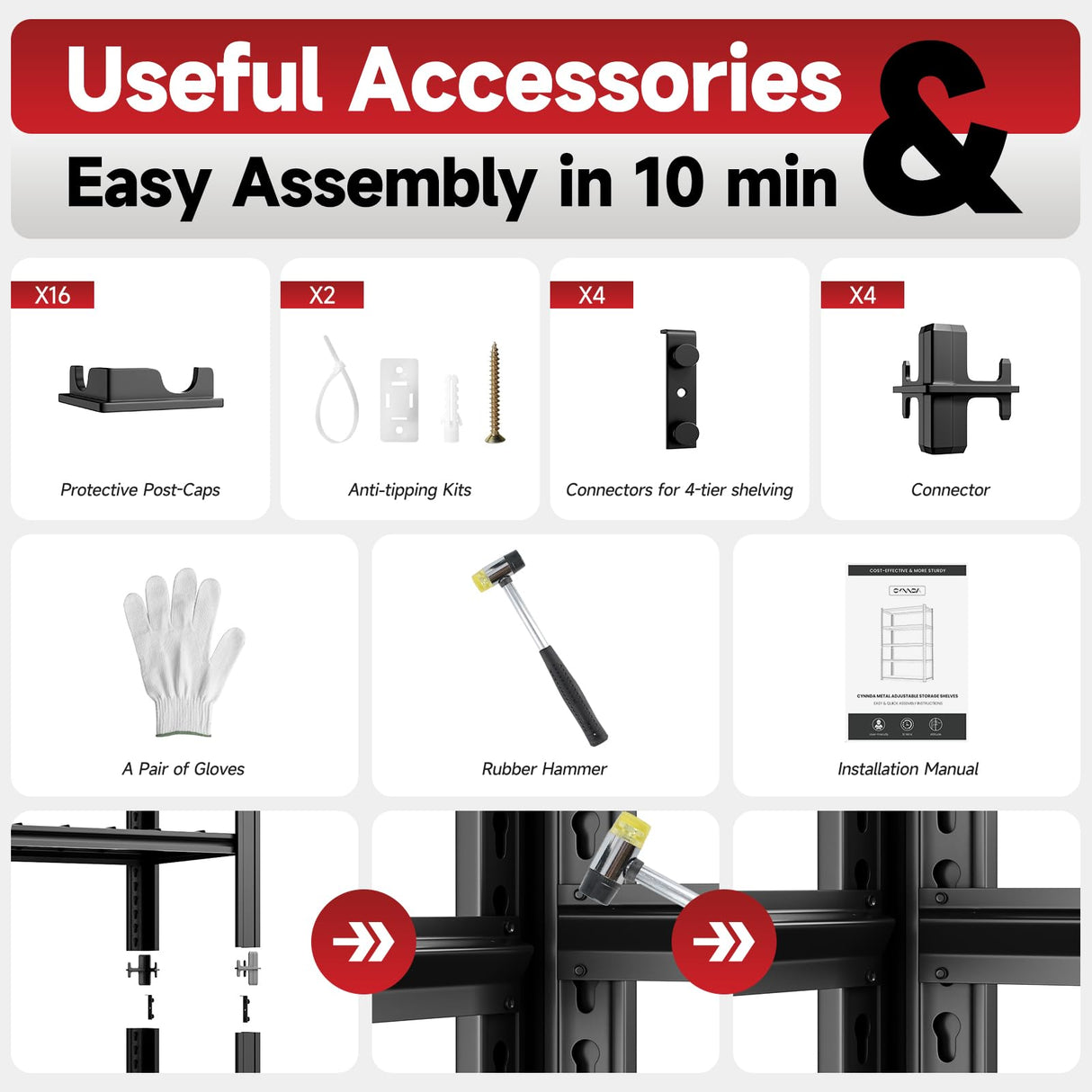 cynnda 5-Tier 60”W x 24”D x 78”H Garage Shelving Adjustable Metal Storage Shelves 3000LBS Garage Shelving Heavy Duty Utility Shelf Unit Storage Racks for Warehouse(Black) cynnda