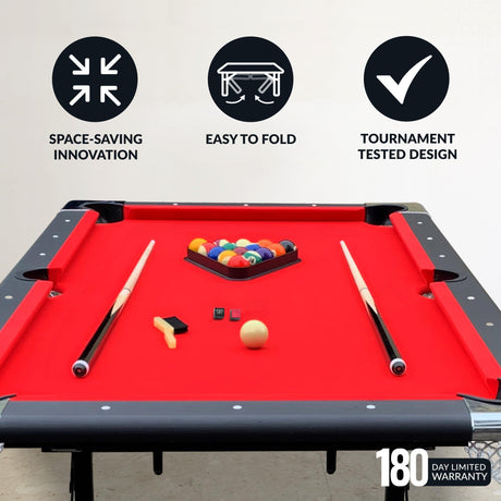 Hathaway Fairmont 6 Ft Portable Pool Table, Adults Folding Billiards Tables for Game Room with Easy Foldable Storage, Includes Full Set of Billiard Balls, Cues, Chalk & Brush Hathaway