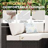 Peacabo 8 Piece Outdoor Patio Furniture Set with Fire Pit, Wicker Outdoor Sectional Sofa for Deck, Garden, Lawn (Brown and Beige) Peacabo