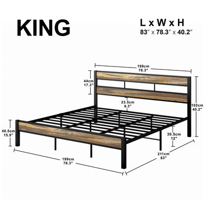 Rustic Brown LIKIMIO King Bed Frame with Headboard – Easy Assembly, Noise-Free, No Box Spring Required - WoodArtSupply