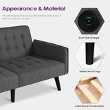 TYBOATLE 65“ Convertible Futon Sofa Bed w/ 2 USB, Upholstered Tufted Small Adjustable Folding Couch Loveseat, Modern Mid Century Sleeper Sofa for Living Room, Bedroom, Apartment, Office (Dark Grey) TYBOATLE