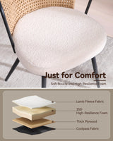 BedsPick Rattan Dining Chairs Set of 4 - Farmhouse Upholstered Cane Back Kitchen Chair with Boucle Cushion, Wingback Dining Room Seat with Metal Legs for Home, Kitchen (Brown) BedsPick