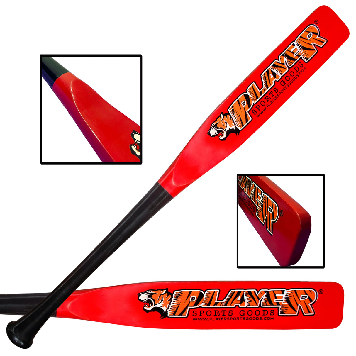 PSG 33" High-Grade Pro Maple Flat Half Paddle Training Baseball & Softball Bat in Lenght:33"/ Weight:20 oz/Flat Dia:3" for Proffessional Players in Red & Black Color by Player Sports Goods LLC Player Sports Goods