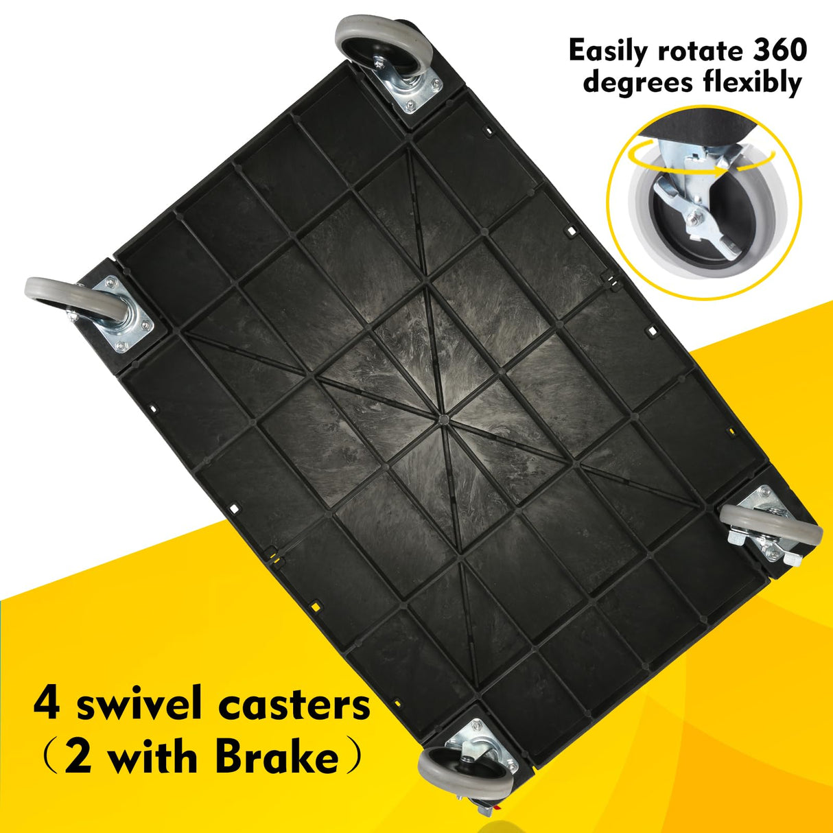 ELAFROS Large Heavy Duty Plastic Utility Cart Flat top 42.5 x 25 Inch - Work Cart Flat Shelves and Full Swivel Wheels Holds up to 550 lbs - 2 Tier Service Cart for Warehouse,Garage, Cleaning Black ELAFROS