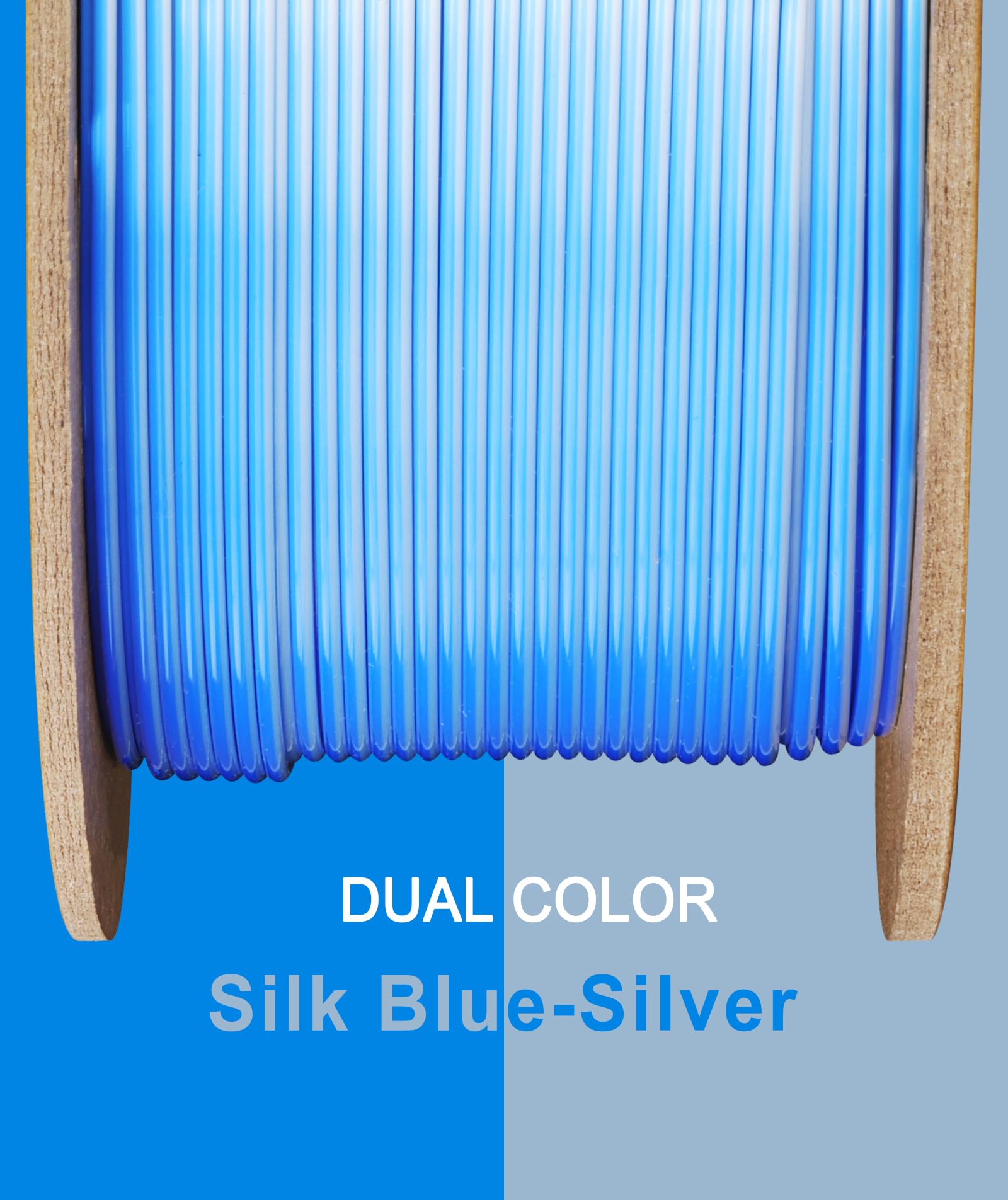 OVERTURE Silk PLA 1.75mm Dual Color Filament, Clog-Free Shiny 3D Printer Filament, 1kg Spool(2.2lbs), Dimensional Accuracy +/- 0.02 mm, Fit Most FDM Printer(Silk Blue-Silver) - WoodArtSupply