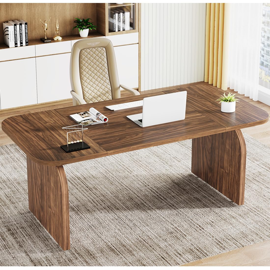 Tribesigns 63-Inch Wood Executive Desk, Rectangular Large Office Computer Desk Workstation, Retro Crafting Table Business Furniture for Home Office, Laminated Board Tabletop Tribesigns