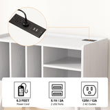 Forevich Record Player Stand Table with Vinyl Storage Holder Large Turntable Record Stand with Power Outlet Holds Up to 220 Albums Display Shelf Cabinet with Wood Legs for Living Room White Forevich