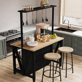 Wooden Kitchen Island with Power Outlet & LED Lights - Bakers Rack with Storage, Large Kitchen Island Table with 3 Tier Microwave Stand Oven Shelf, Coffee Bar Table with 6 Hooks LALFPET