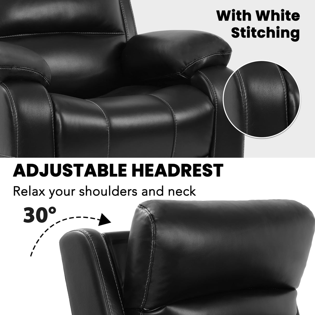 EONIX Real Zero Wall Hugger Recliners, Dual Motor Zero Clearance Power Recliners for Small Spaces, RV Recliner Chair for Living Room with Heat and Massage, SXXY003992, Black EONIX