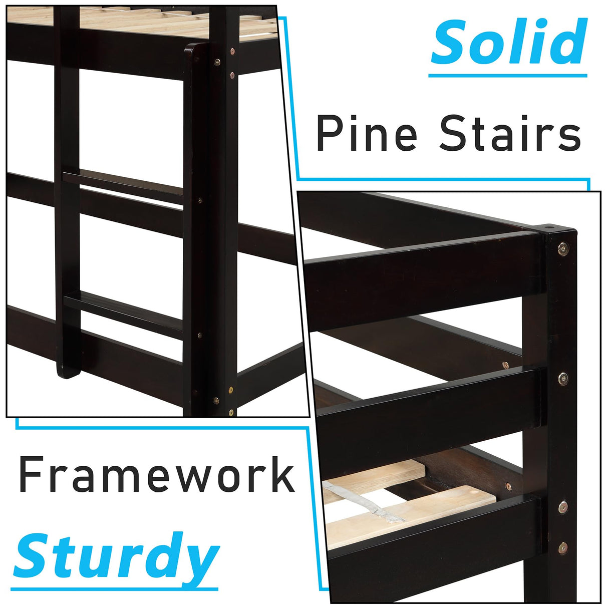 Anwick Twin Over Twin Low Bunk Bed with Stairs and Rails, Wooden Bunk Beds Frame with Safety Guardrail and Slats for Toddlers, Kids, Teens, Boys, Girls, Noise-Free (Espresso, Loft) Anwick
