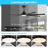 RIENAZA 72 inch Ceiling Fans with Lights and Remote Control，Large Ceiling Fan with 8 Aluminum Blades, 3CCT, 6-Speed,Black Commercial Ceiling Fan for Porch/Garage/Shop/Living Room RIENAZA