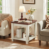 Farmhouse End Table with 2-Tier Storage Shelf, 22.8 inch Side Table for Living Room,Modern Nightstand,Small Bedside Table for Bedroom,White SAVOR LIFE