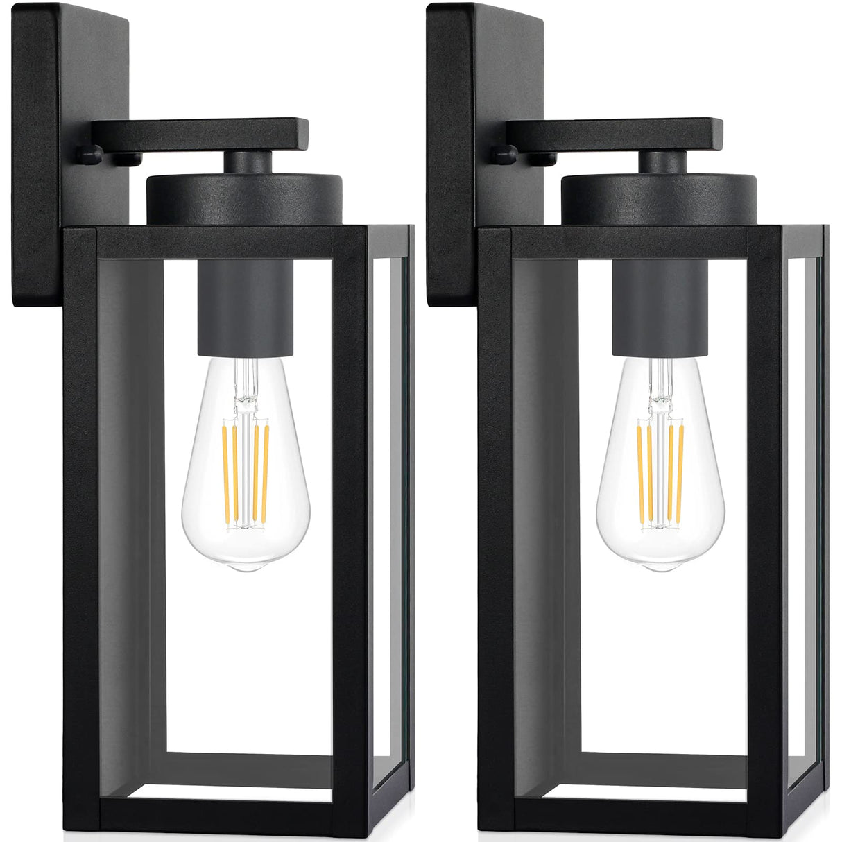 Outdoor Wall Light Fixtures, Exterior Waterproof Wall Lanterns, Porch Sconces Lighting with E26 Sockets & Glass Shades, Modern Matte Black Outside Lights for Patio Front Door Entryway Garage, 2-Pack BesLowe