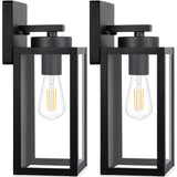 Outdoor Wall Light Fixtures, Exterior Waterproof Wall Lanterns, Porch Sconces Lighting with E26 Sockets & Glass Shades, Modern Matte Black Outside Lights for Patio Front Door Entryway Garage, 2-Pack BesLowe