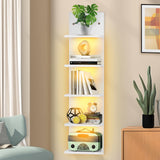 BEARUT 5 Tier White Floating Shelves with Light LED Wall Mount Vertical Lack Shelf with LED Wall Decor Shelves for Bedroom Living Rooms Bathroom Book Gaming Shelves White BEARUT