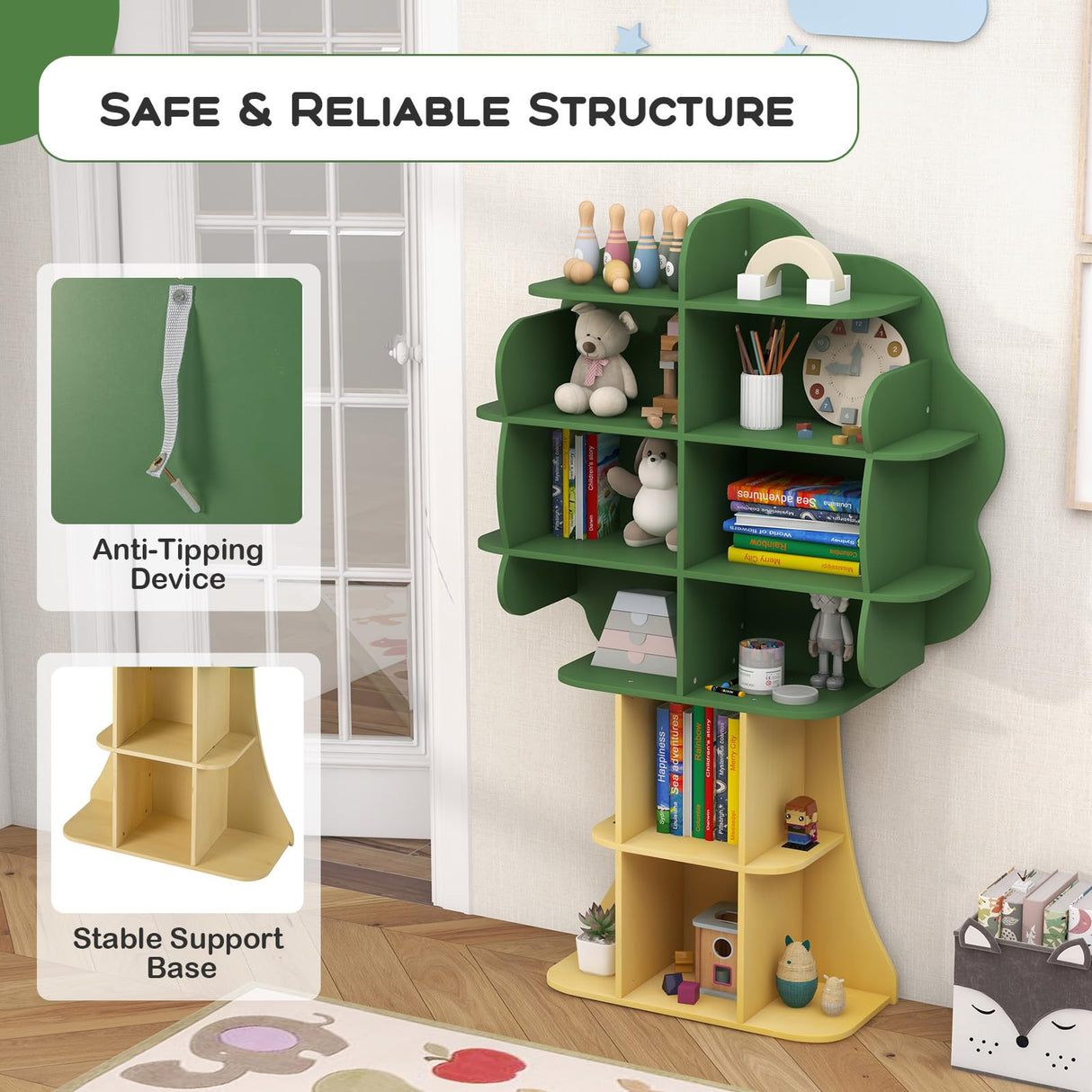 Costzon Tree Kids Bookshelf, 6-Tier Toddler Montessori Shelf Book Rack, Toy and Book Storage for Kids, Wooden Children's Bookcase, Toy Storage Organizer for Preschool, Kids Room, Playroom, Nursery Costzon