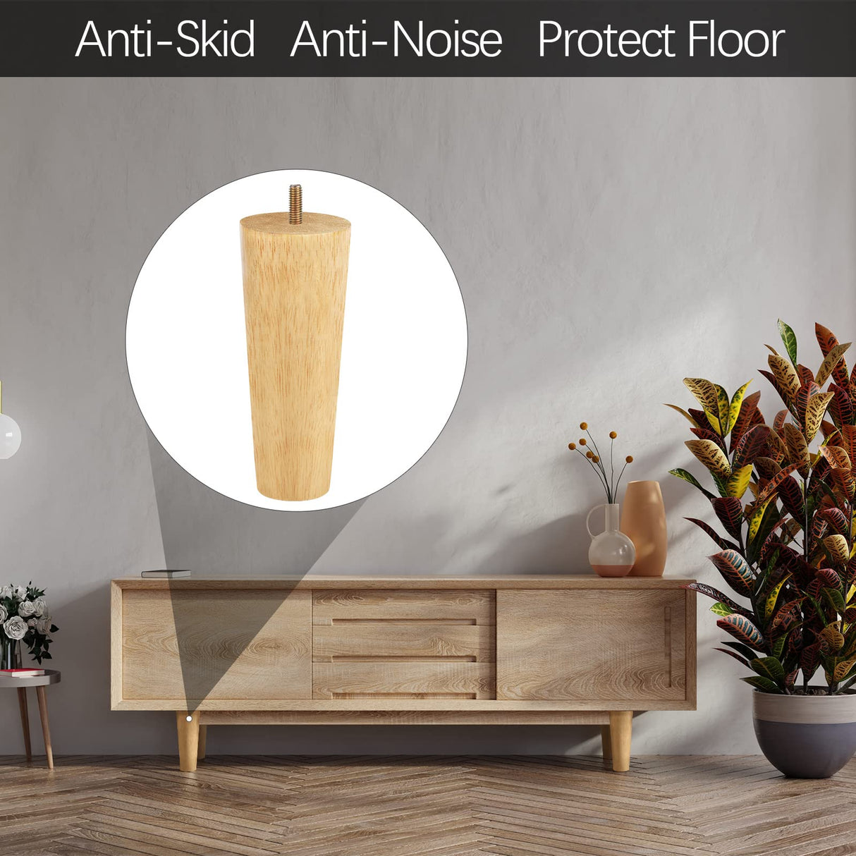 TURSTIN 8 Pieces Furniture Legs 6 Inches Round Solid Wood Furniture Feet Couch Legs Sofa Legs Replacement Legs for Armchair, Cabinet, Chair, Dresser or Home DIY Projects, Natural Wood TURSTIN