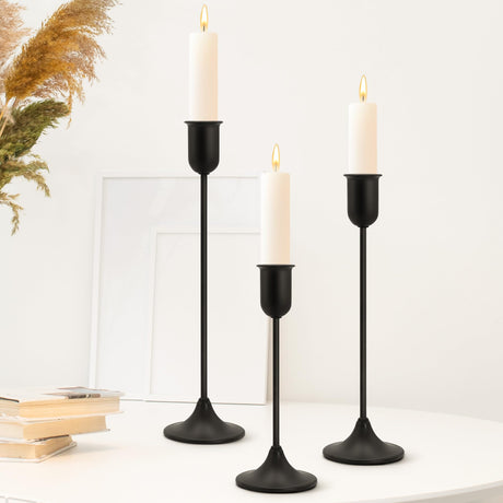 EAST FLAME Candle Holder - 3 PCS Candlestick Holders - Vintage Candle Stick Holder - Modern Decorative Centerpiece - Cozy Atmosphere Gift for Home Decor, Wedding, Black Taper EAST FLAME