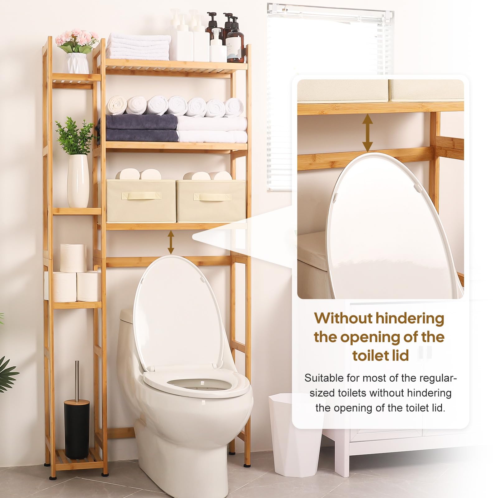 Homde Bamboo Over The Toilet Storage Rack with Adjustable Shelves and Baskets - WoodArtSupply